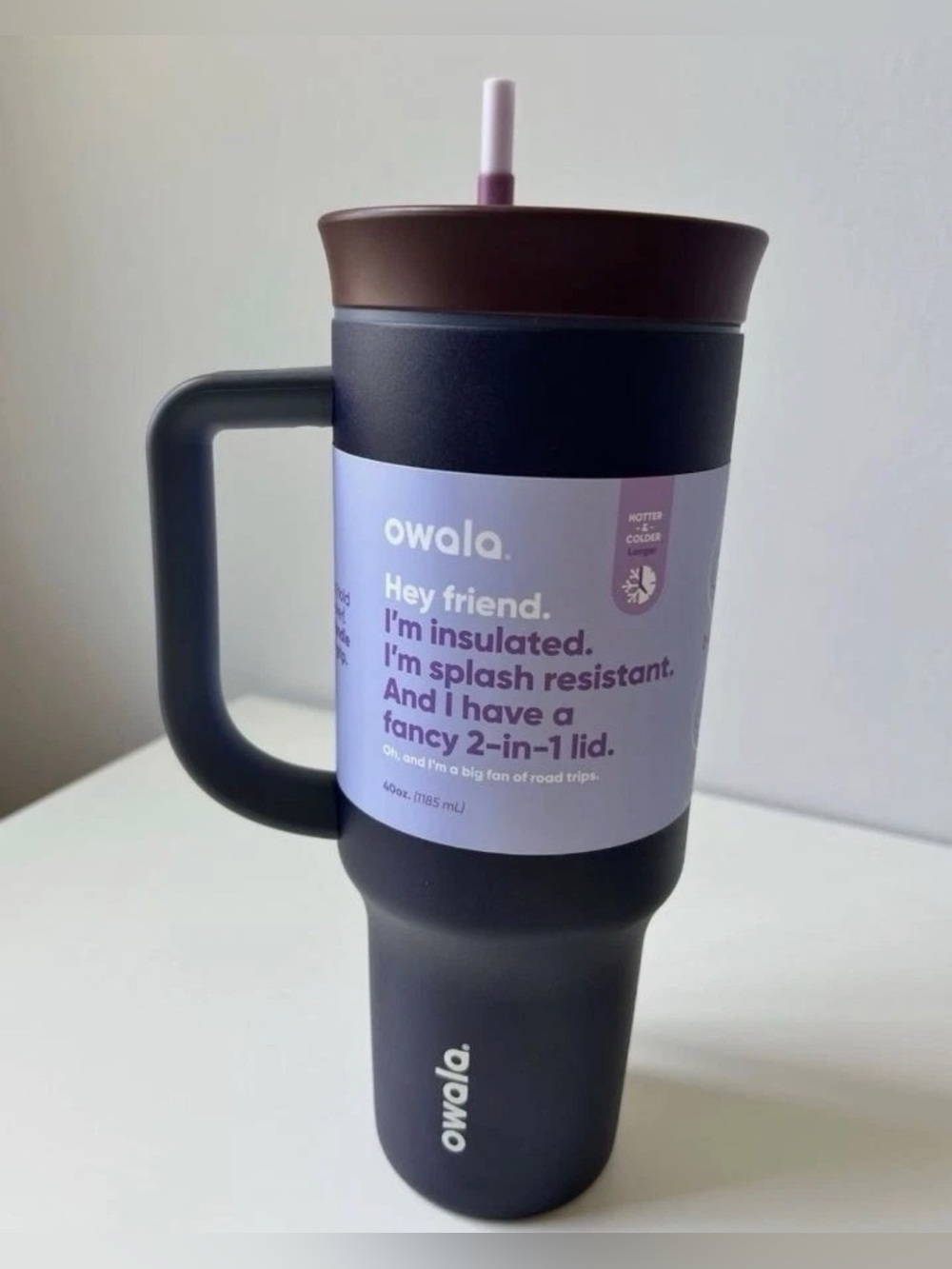 Owala 40oz Insulated Travel Tumbler With Handle & Straw 2-In-1 Lid Splash Resist